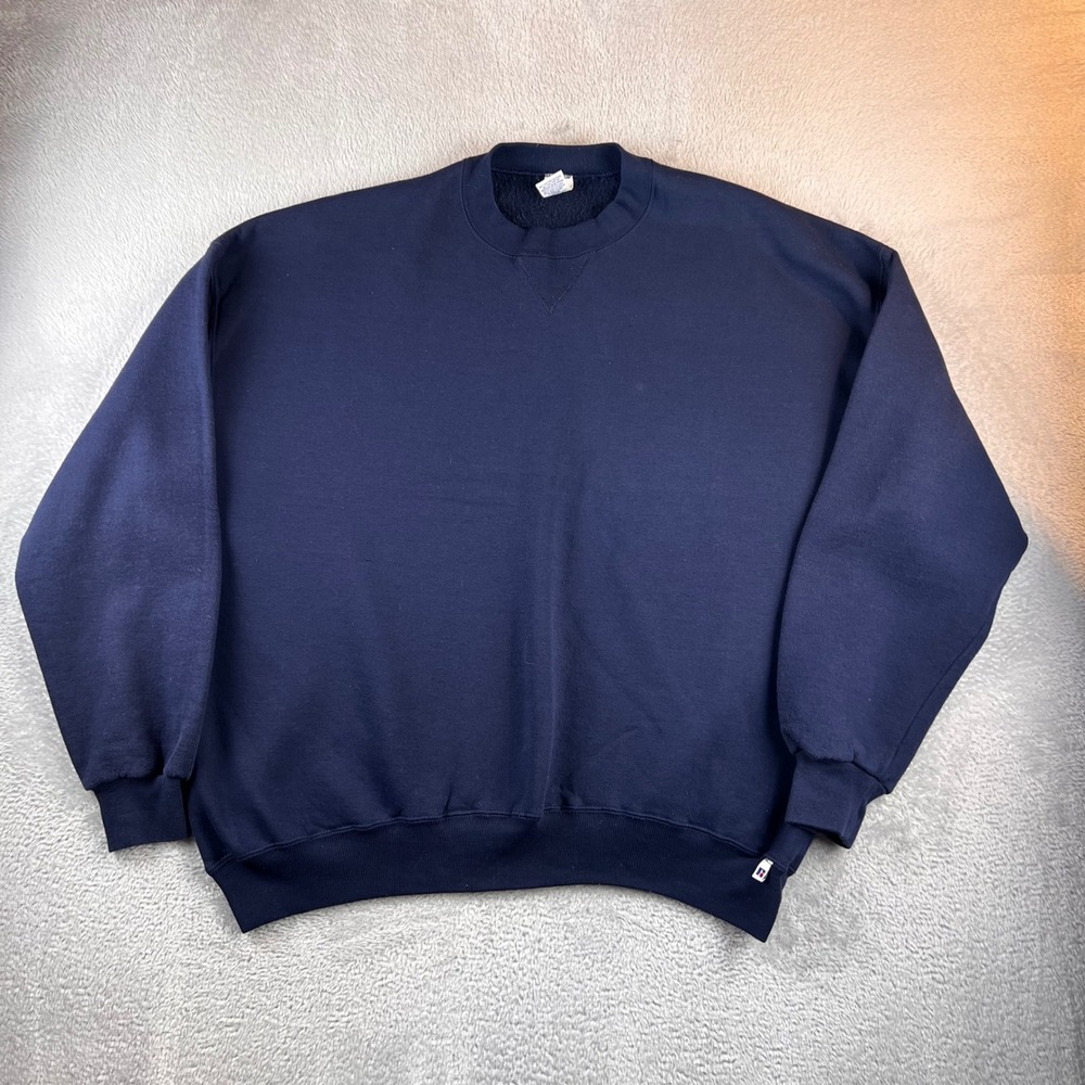 Vintage Russell Athletic Sweatshirt XXL Navy Blue Blank Crewneck Made in USA